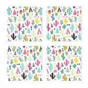 Colorful cactus and teepee botanical summer garden and indian arrow geometric grunge illustration pattern print