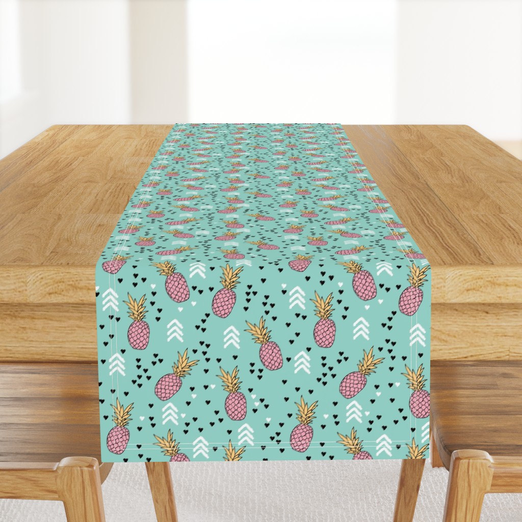 Tropical hawaiian aqua blue and pink pineapple summer fruit geometric arrow pattern print