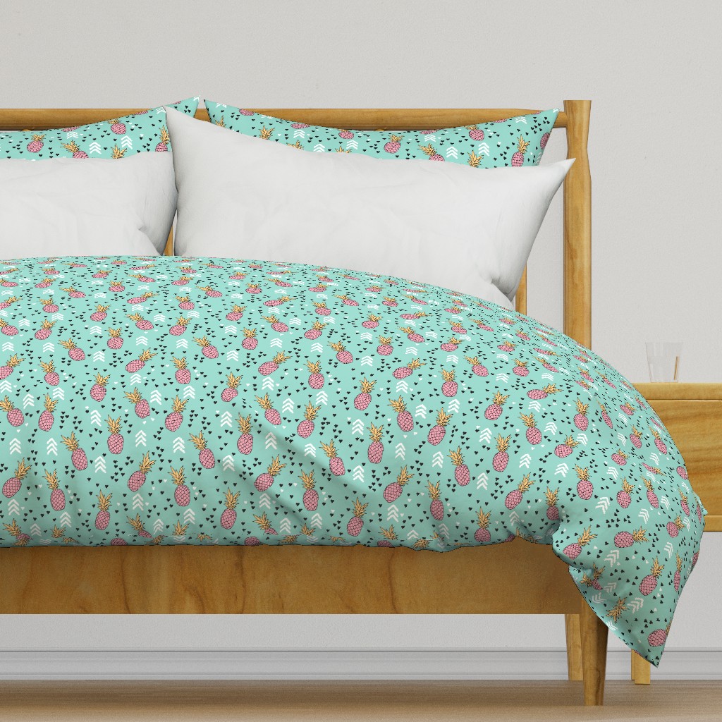 Tropical hawaiian aqua blue and pink pineapple summer fruit geometric arrow pattern print