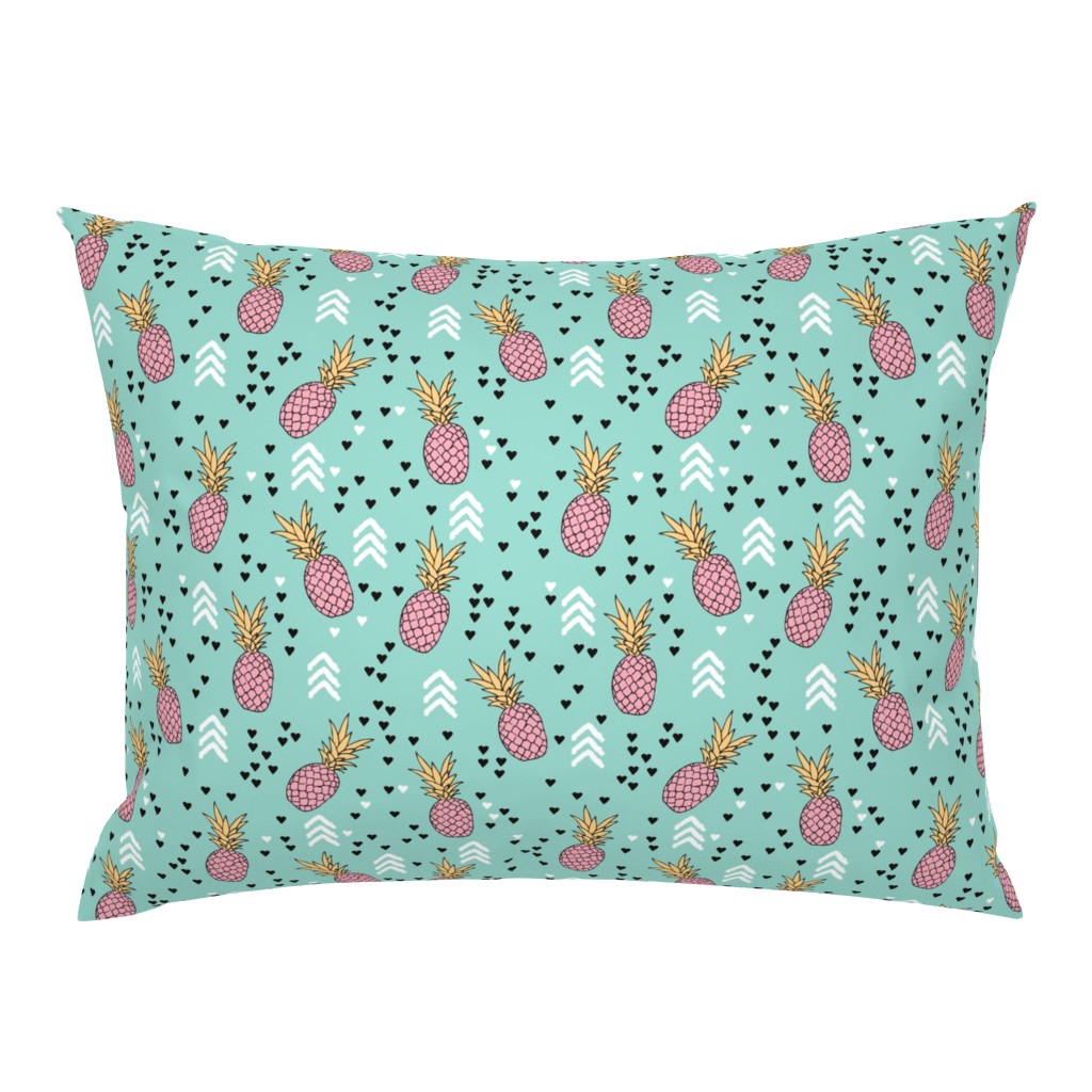 Tropical hawaiian aqua blue and pink pineapple summer fruit geometric arrow pattern print