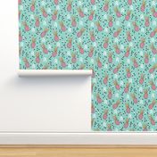 Tropical hawaiian aqua blue and pink pineapple summer fruit geometric arrow pattern print