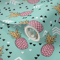 Tropical hawaiian aqua blue and pink pineapple summer fruit geometric arrow pattern print