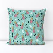 Tropical hawaiian aqua blue and pink pineapple summer fruit geometric arrow pattern print