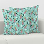 Tropical hawaiian aqua blue and pink pineapple summer fruit geometric arrow pattern print