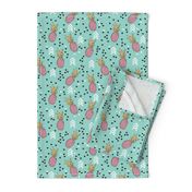 Tropical hawaiian aqua blue and pink pineapple summer fruit geometric arrow pattern print