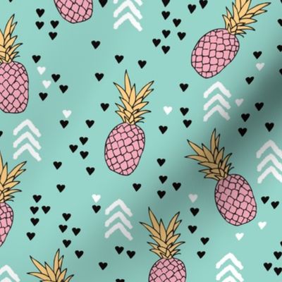 Tropical hawaiian aqua blue and pink pineapple summer fruit geometric arrow pattern print