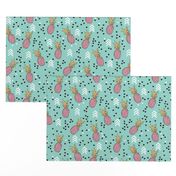 Tropical hawaiian aqua blue and pink pineapple summer fruit geometric arrow pattern print