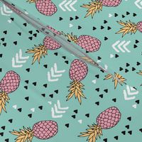 Tropical hawaiian aqua blue and pink pineapple summer fruit geometric arrow pattern print