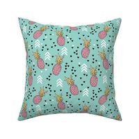 Tropical hawaiian aqua blue and pink pineapple summer fruit geometric arrow pattern print