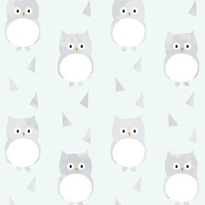 Owl Babies Winter Feathers - Blue - Large Scale