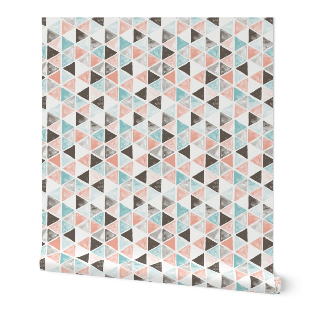 Watercolor Triangles - coral and teal