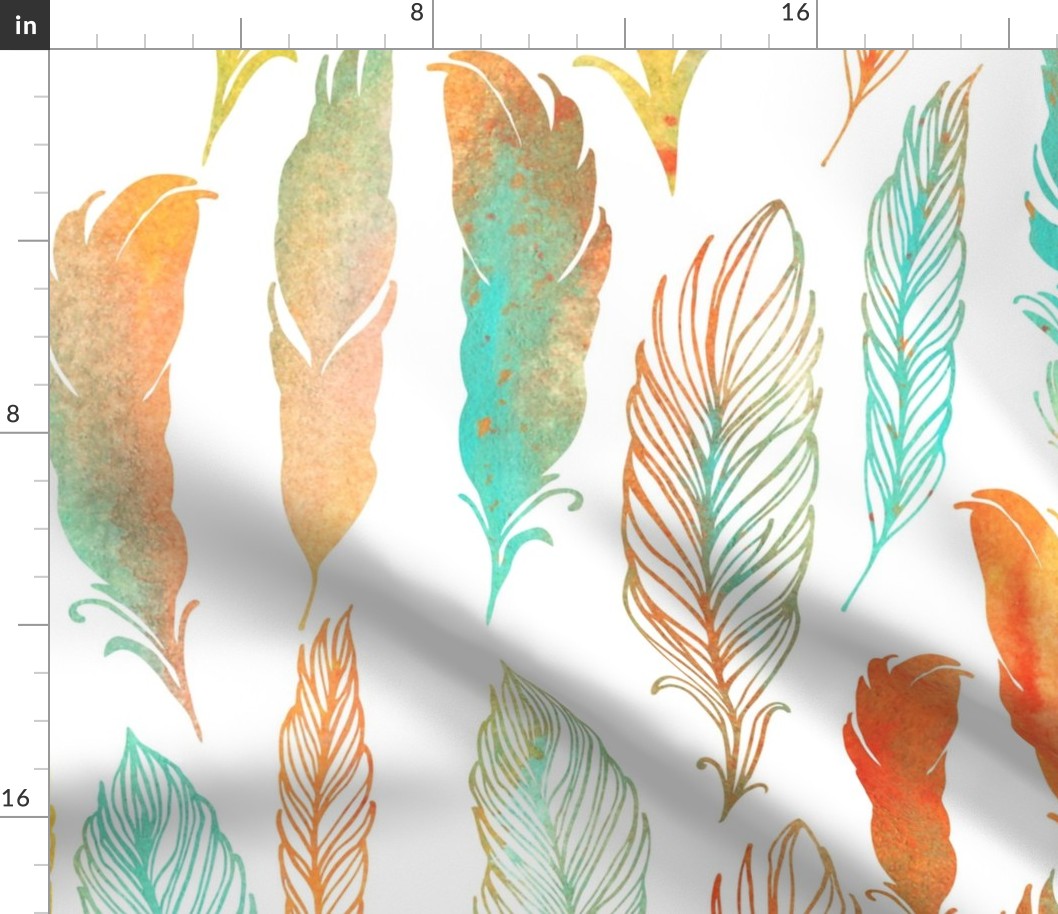 Colorful watercolor feathers