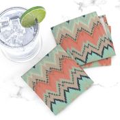 Half Scale Ikat Chevron in Coral, Mint and Navy