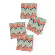 Half Scale Ikat Chevron in Coral, Mint and Navy