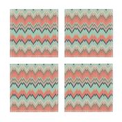 Half Scale Ikat Chevron in Coral, Mint and Navy
