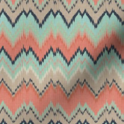 Half Scale Ikat Chevron in Coral, Mint and Navy