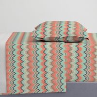 Half Scale Ikat Chevron in Coral, Mint and Navy