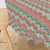 Half Scale Ikat Chevron in Coral, Mint and Navy