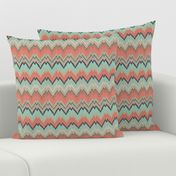 Half Scale Ikat Chevron in Coral, Mint and Navy