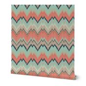 Half Scale Ikat Chevron in Coral, Mint and Navy