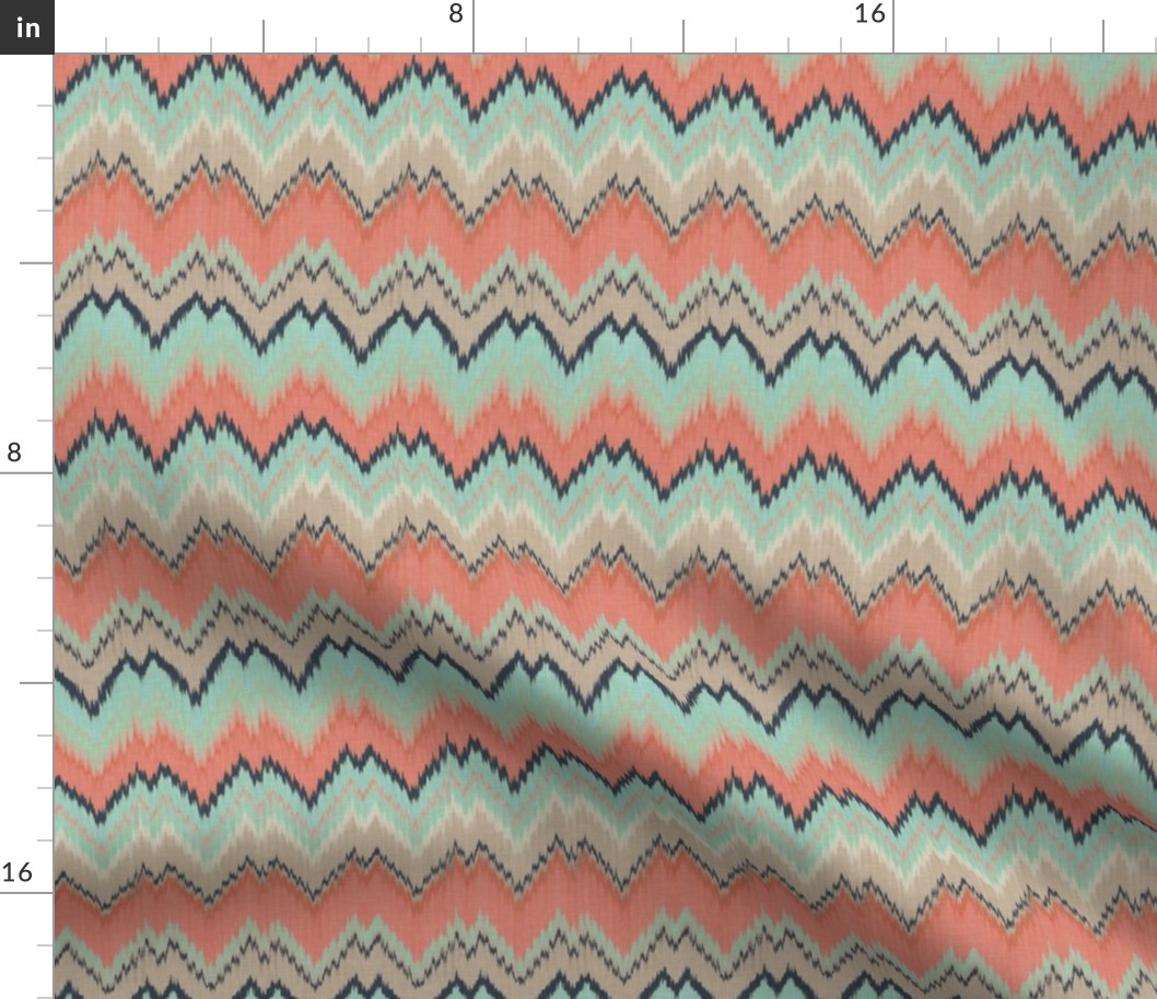 Half Scale Ikat Chevron in Coral, Mint and Navy