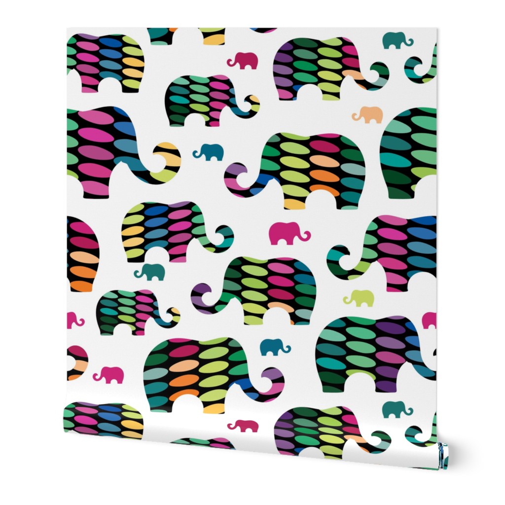 Colorful elephants on white background