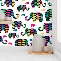 Colorful elephants on white background