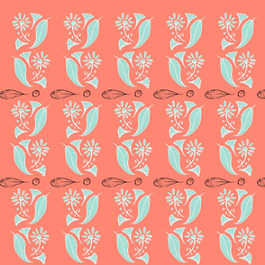 Leaves and flower -mint and coral