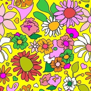 60's Lovers Floral in Sunshine Yellow