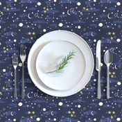 Cartoon cosmos fabric design - moon, planets, space and stars