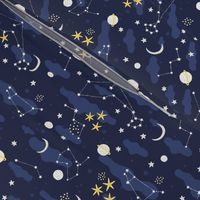 Cartoon cosmos fabric design - moon, planets, space and stars