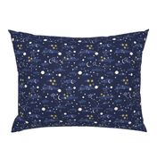 Cartoon cosmos fabric design - moon, planets, space and stars