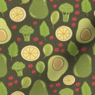 avocado and broccoli. cartoon vegetables. healthy food design.