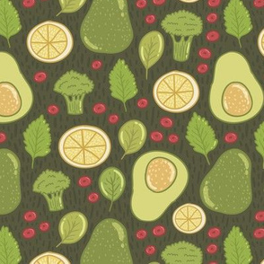 avocado and broccoli. cartoon vegetables. healthy food design.