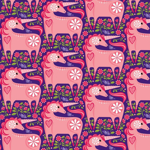 Happy Unicorn Pink Repeat on Purple