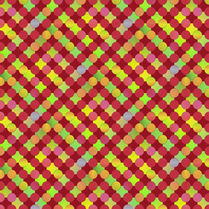 Red and Chartreuse Dotted Checkerboard