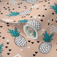 geometric summer pineapple ananas illustration with arrows and hearts gender neutral scandinavian style design in tropical fruit theme