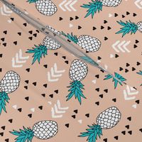 geometric summer pineapple ananas illustration with arrows and hearts gender neutral scandinavian style design in tropical fruit theme