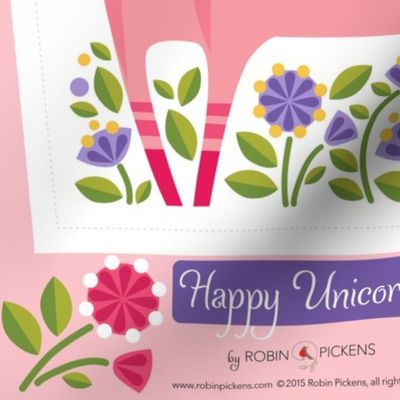 Happy Unicorn Pillow Pink and Purple