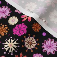 Fancy Flowers- Ornate Pink- Small- Black Background