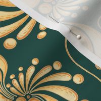 Golden Balls- Large- Green Background, Ornate Swirly Butterflies, Designs