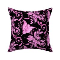 Purple Pretties- Large- Black Background- Flower Bud Designs Swirly