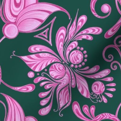 Purple Pretties- Large- Green Background, Flower Bud Designs