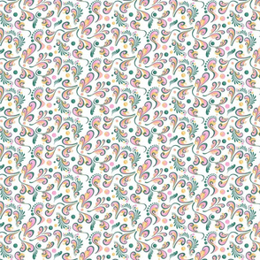 Swirls- Small- White Background, Green, Pink, Yellow Designs