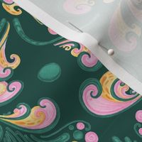 Swirls- Large- Green Background, Green, Pink, Yellow Designs