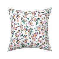 Swirls- Large- White Background, Green, Pink, Yellow Designs