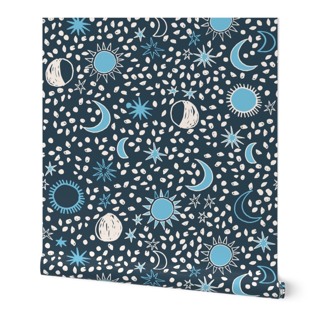 Sun, Moon, Stars - Parisian Blue/Soft Blue/White by Andrea Lauren