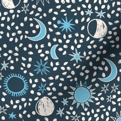 Sun, Moon, Stars - Parisian Blue/Soft Blue/White by Andrea Lauren