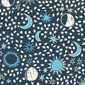 Sun, Moon, Stars - Parisian Blue/Soft Blue/White by Andrea Lauren