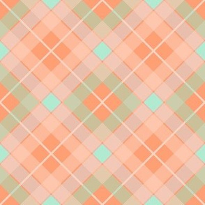 Plaid Orange Aqua Diamond